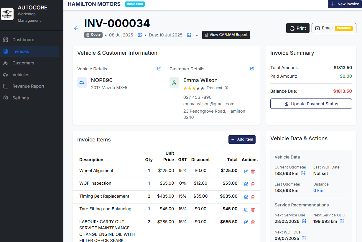 AUTOCORE Create and Edit Invoice NZ